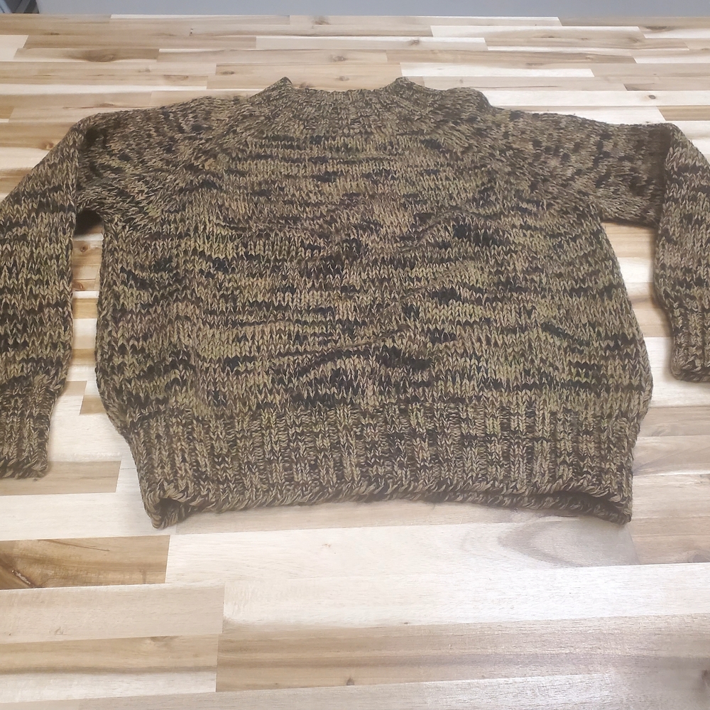 Abercrombie & Fitch Men's Marled Olive and Black Turtleneck Sweater